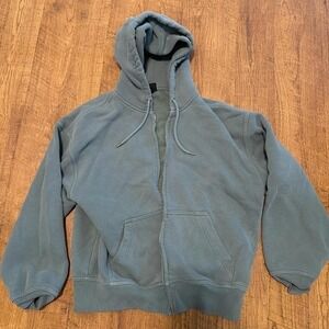 H&M Mens Oversized Full Zip Hoodie Sage Green Slate Blue Fleece Sweatshirt Small